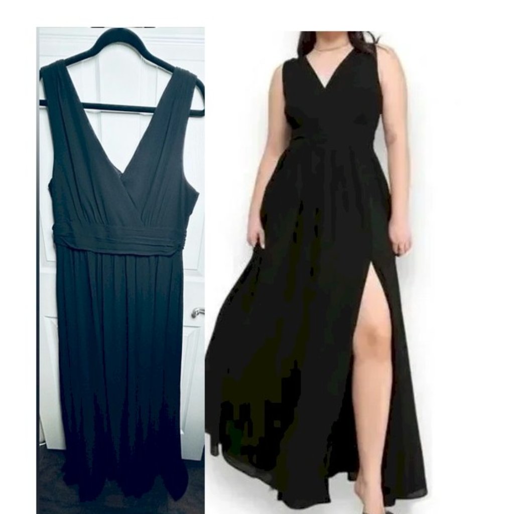 Elegant Black V-Neck Maxi Dress With Side Slit